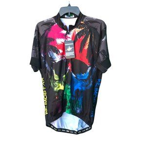 Weimostar Mens Multicolor Full Zip Short Sleeve Mock Neck Cycling Jersey Size L